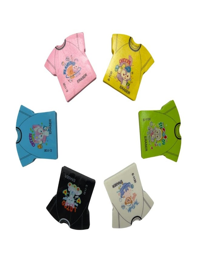 KHUSHA CREATIONS Set of 6 T-Shirt Shaped Erasers for Kids | Fun Cartoon Erasers for School, Return Gifts, Party Favors, Stationery Set for Boys & Girls - Image 1
